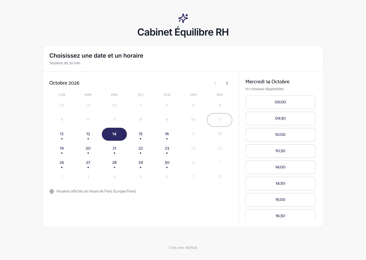 La page de réservation vue par le prospect