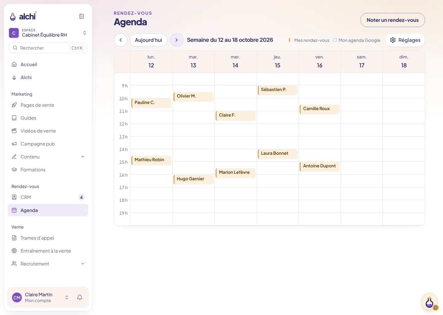 Mon agenda : la semaine et ses rendez-vous