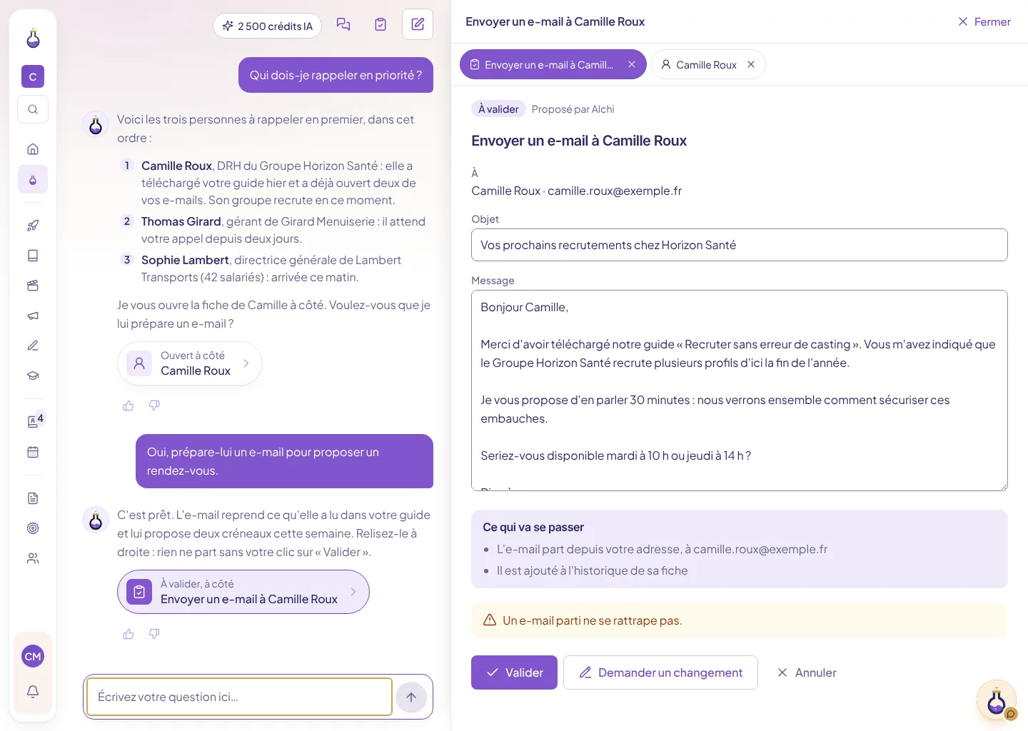 Un e-mail préparé par l’agent IA, à valider
