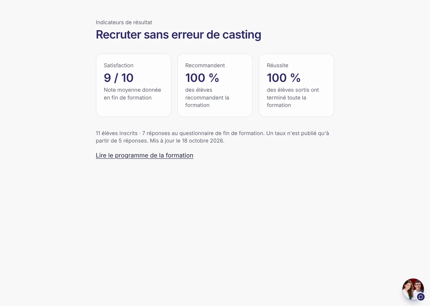 Les indicateurs de résultat publiés d’une formation : satisfaction, recommandation, réussite