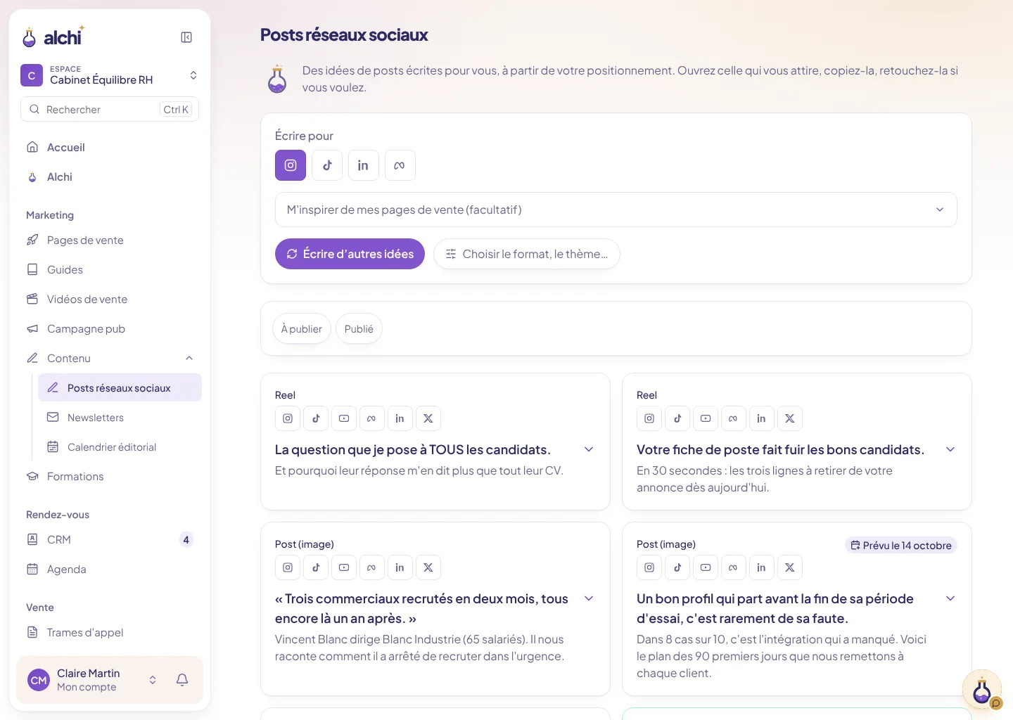 Des idées de posts écrites pour chaque réseau social