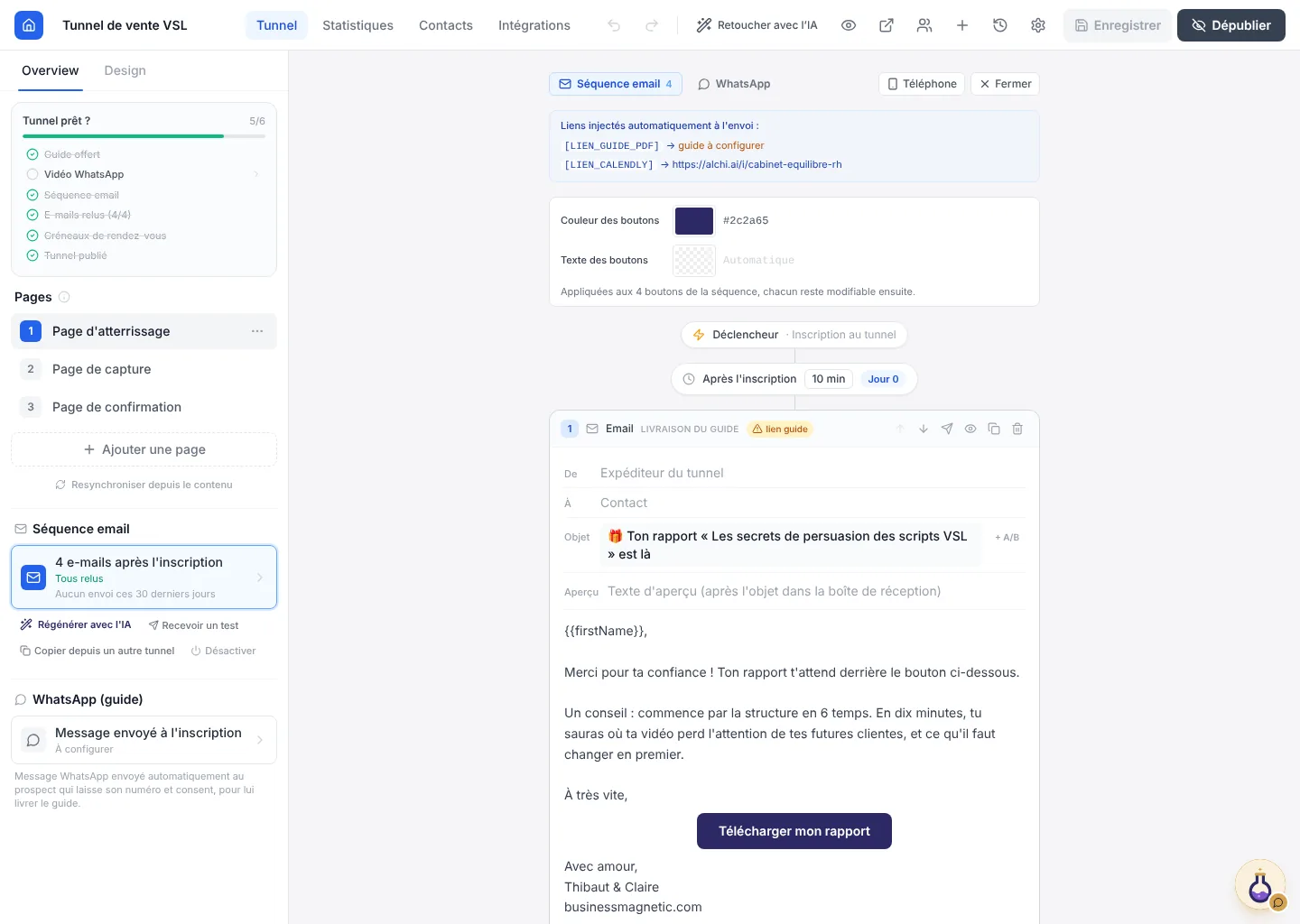 La séquence d’e-mails d’un tunnel, dans l’éditeur