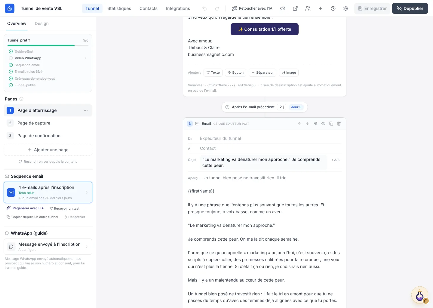 La suite de la séquence d’e-mails