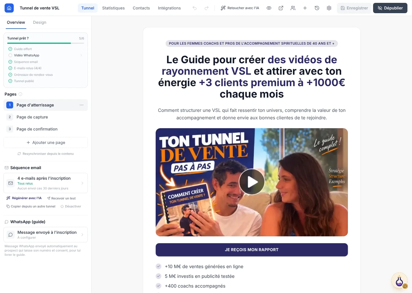 L’éditeur visuel ouvert sur un tunnel de vente